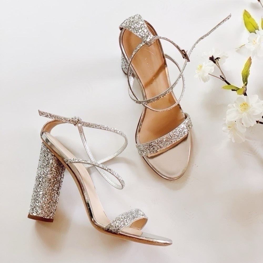 Giuseppe Zanotti Tara Block-Heel Glitter Sandals in Silver
